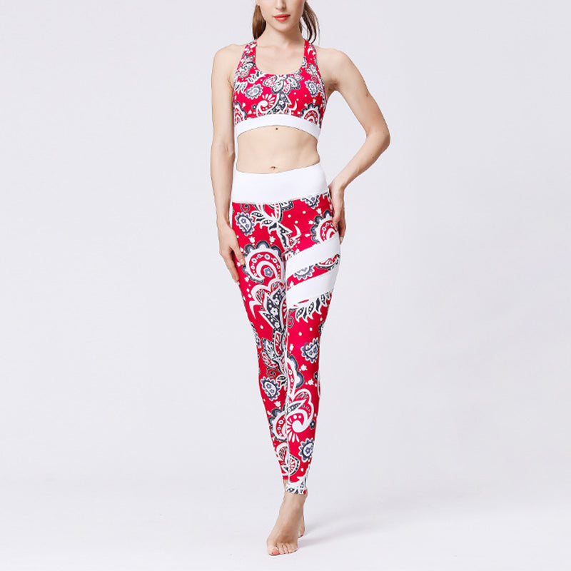 Buddha Stones 2Pcs Sunflower Flowers Leaves Top Pants Sports Fitness Yoga Women's Yoga Sets