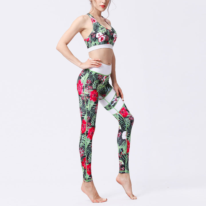 Buddha Stones 2Pcs Sunflower Flowers Leaves Top Pants Sports Fitness Yoga Women's Yoga Sets