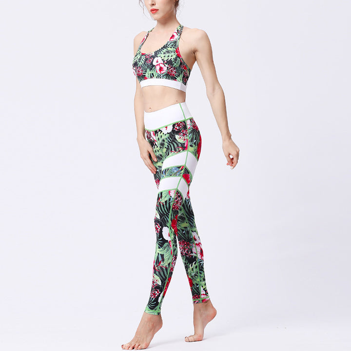 Buddha Stones 2Pcs Sunflower Flowers Leaves Top Pants Sports Fitness Yoga Women's Yoga Sets - image 8