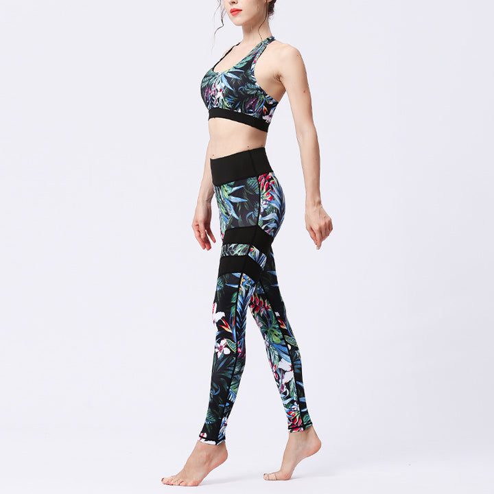 Buddha Stones 2Pcs Sunflower Flowers Leaves Top Pants Sports Fitness Yoga Women's Yoga Sets