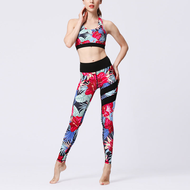 Buddha Stones 2Pcs Sunflower Flowers Leaves Top Pants Sports Fitness Yoga Women's Yoga Sets