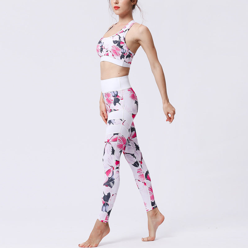 Buddha Stones 2Pcs Sunflower Flowers Leaves Top Pants Sports Fitness Yoga Women's Yoga Sets