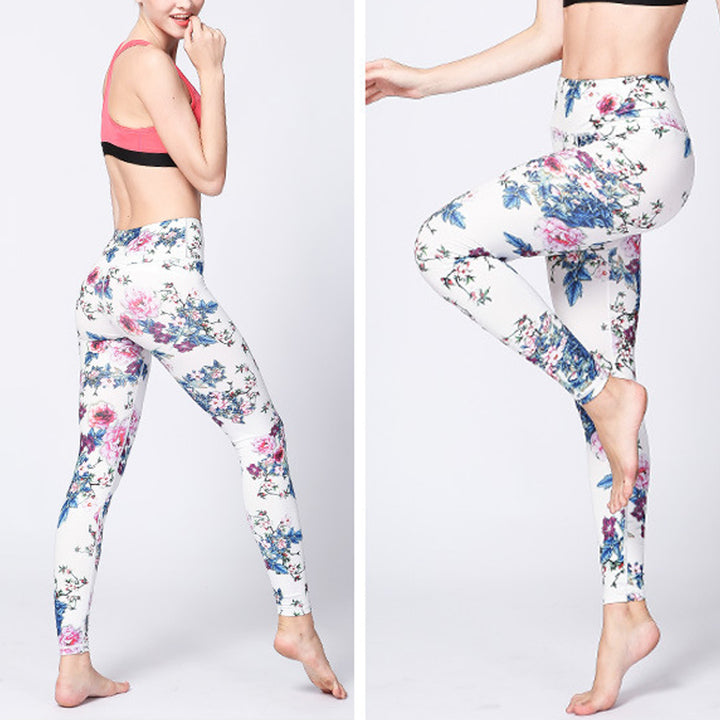 Buddha Stones Pink Flower White Colorful Ink White Leggings Sports Fitness Yoga Women's Pants - image 2