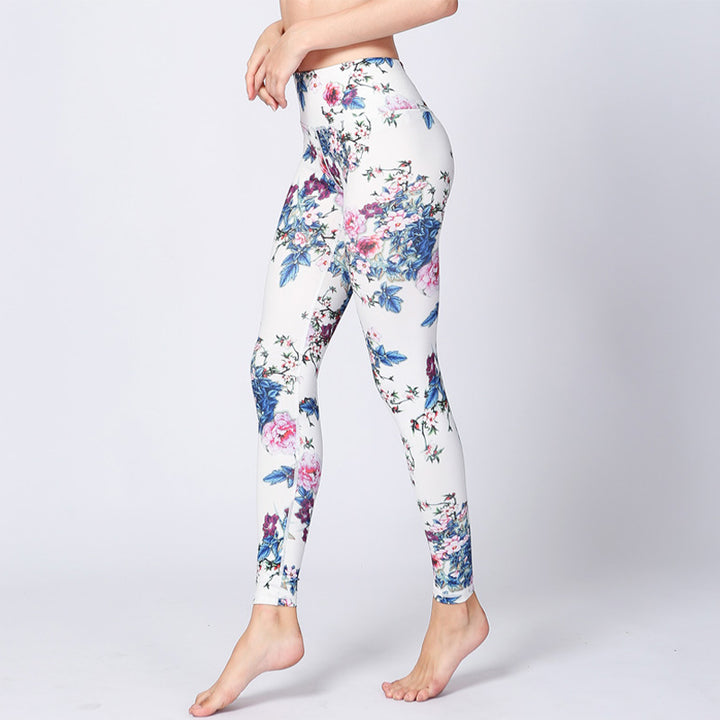 Buddha Stones Pink Flower White Colorful Ink White Leggings Sports Fitness Yoga Women's Pants - image 3