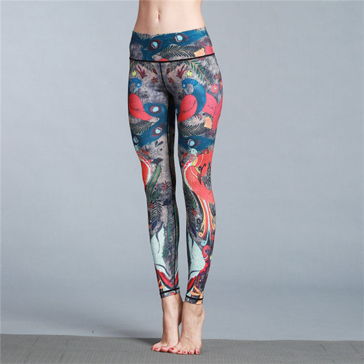 Buddha Stones Red Blue Peacock Feather Pants Sports Fitness Yoga Leggings Women's Yoga Pants