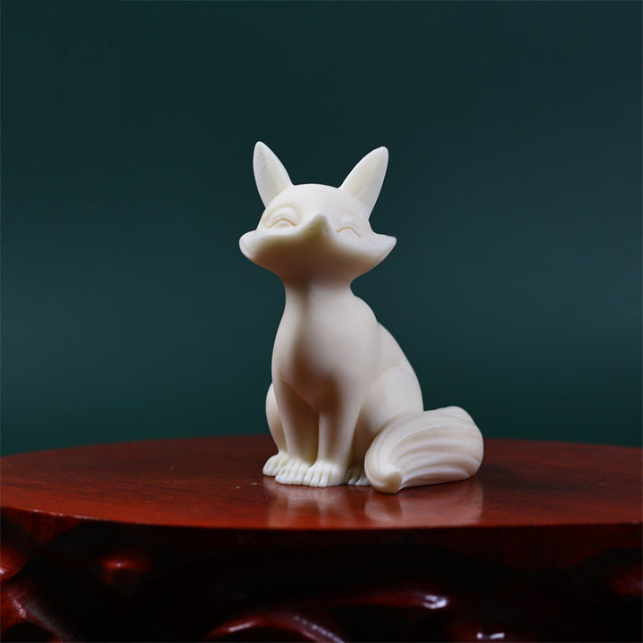 Buddha Stones Mini Nine Tailed Fox Ivory Fruit Protection Home Decoration
