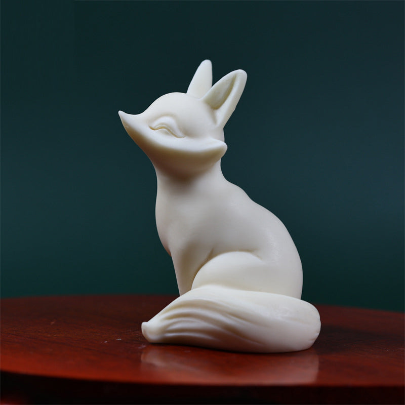 Buddha Stones Mini Nine Tailed Fox Ivory Fruit Protection Home Decoration