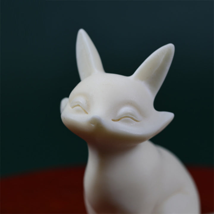 Buddha Stones Mini Nine Tailed Fox Ivory Fruit Protection Home Decoration