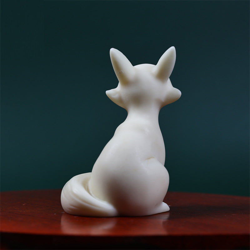 Buddha Stones Mini Nine Tailed Fox Ivory Fruit Protection Home Decoration