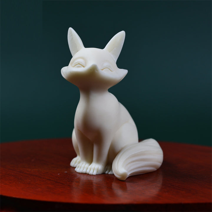 Buddha Stones Mini Nine Tailed Fox Ivory Fruit Protection Home Decoration