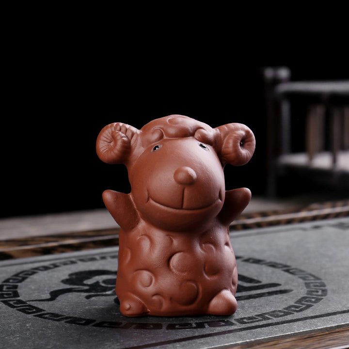 Buddha Stones Chinese Zodiac Purple Clay Wealth Ceramic Tea Pet Home Figurine Decoration - Goat 4.7cm*6.2cm*7cm - image 12