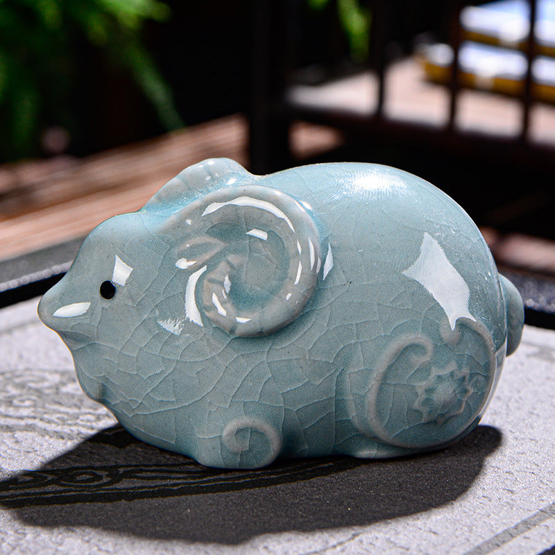Buddha Stones Chinese Zodiac Wealth Ceramic Tea Pet Home Figurine Decoration - Goat 8cm*5cm*4.5cm - image 16