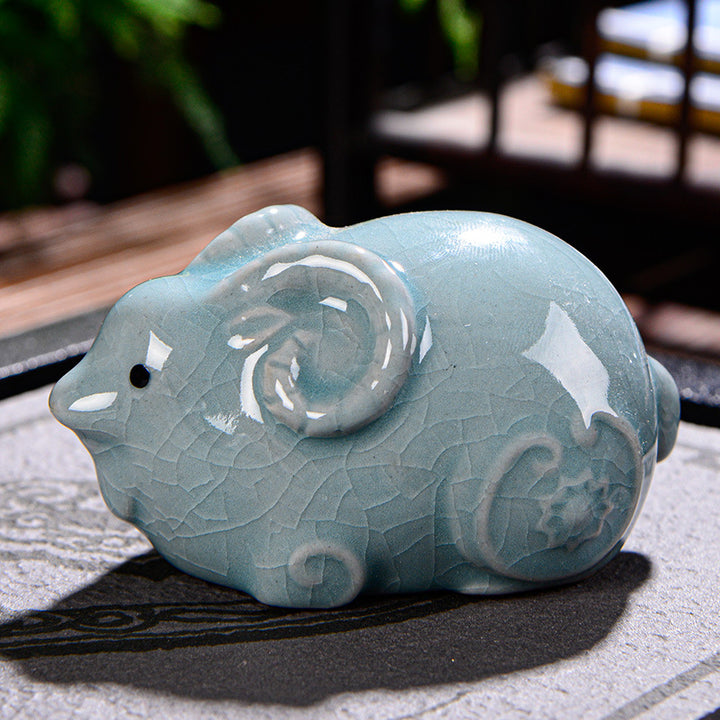 Buddha Stones Chinese Zodiac Wealth Ceramic Tea Pet Home Figurine Decoration - Goat 8cm*5cm*4.5cm - image 16