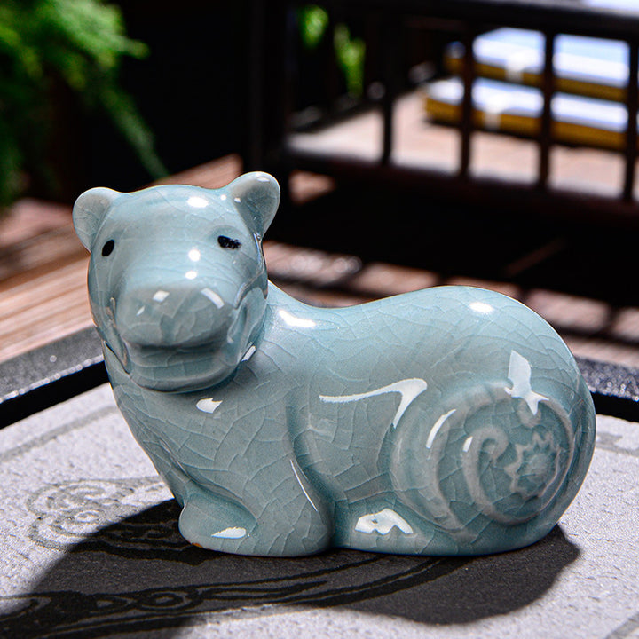 Buddha Stones Chinese Zodiac Wealth Ceramic Tea Pet Home Figurine Decoration - Tiger 7.5cm*5cm*5.5cm - image 8