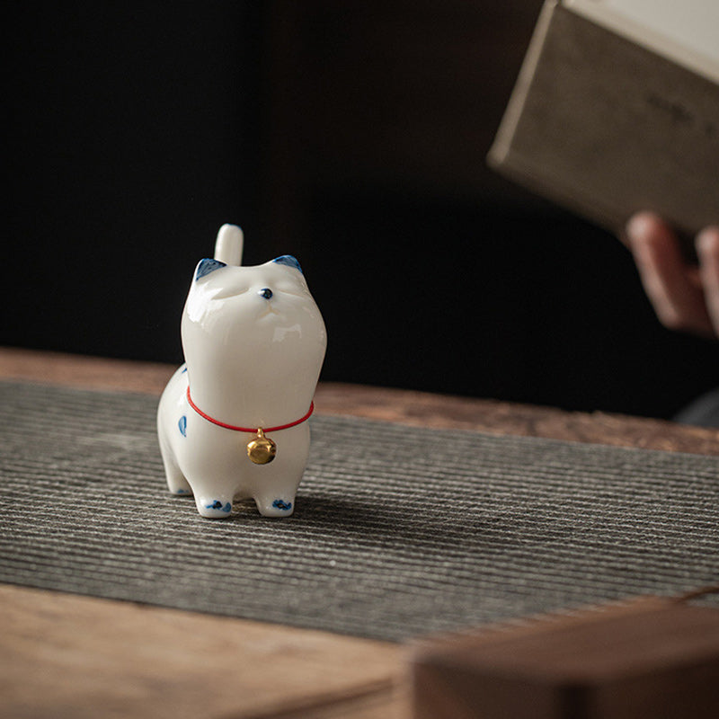 Buddha Stones Mini Lucky White Cat Kitten Tea Pet Ceramic Home Desk Figurine Decoration - image 5