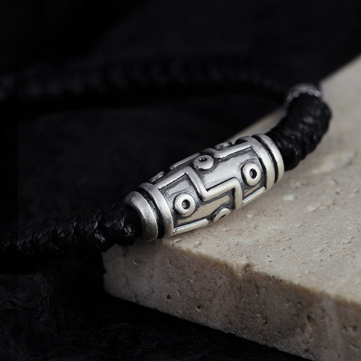 Buddha Stones 999 Sterling Silver Nine-Eye Dzi Bead Pattern Blessing Rope Bracelet - image 6