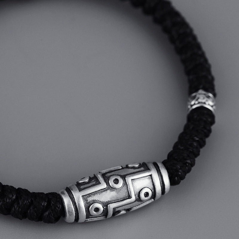 Buddha Stones 999 Sterling Silver Nine-Eye Dzi Bead Pattern Blessing Rope Bracelet - image 4
