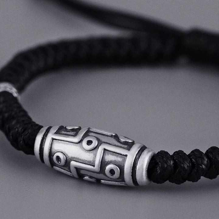 Buddha Stones 999 Sterling Silver Nine-Eye Dzi Bead Pattern Blessing Rope Bracelet - image 1