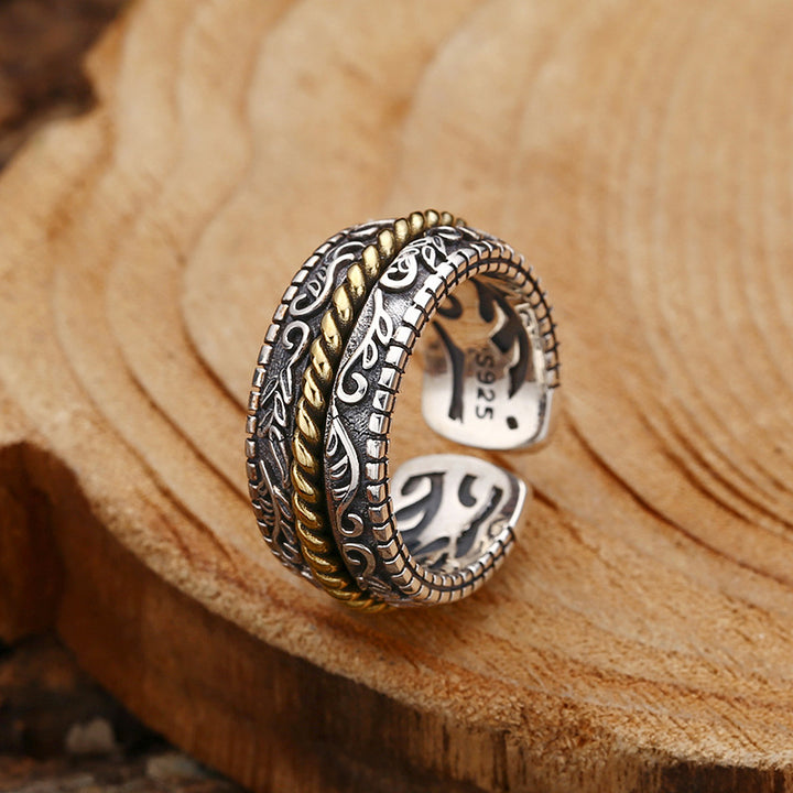 Buddha Stones 925 Sterling Silver Tang Dynasty Flower Design Luck Adjustable Ring - Adjustable - image 0