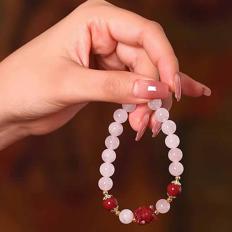 Buddha Stones Natural Pink Crystal Cinnabar Nine Tailed Fox Love Bracelet - image 5
