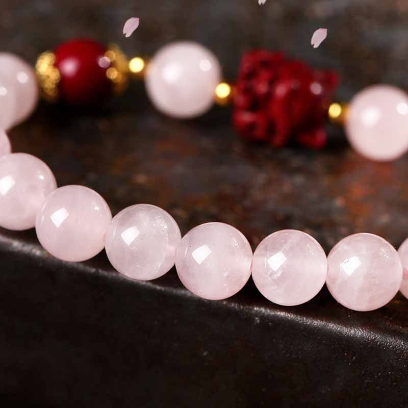 Buddha Stones Natural Pink Crystal Cinnabar Nine Tailed Fox Love Bracelet - image 3
