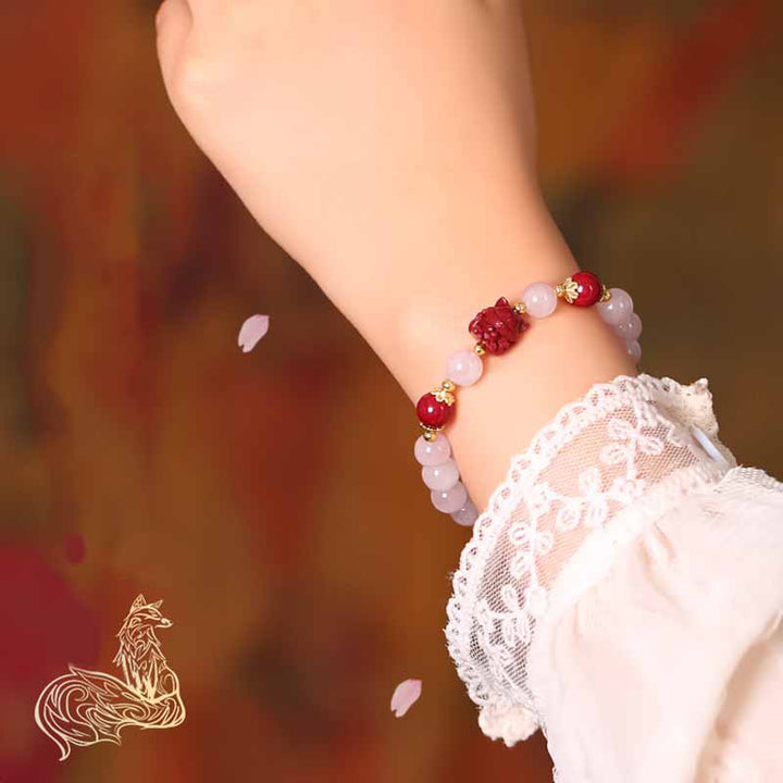 Buddha Stones Natural Pink Crystal Cinnabar Nine Tailed Fox Love Bracelet - image 7