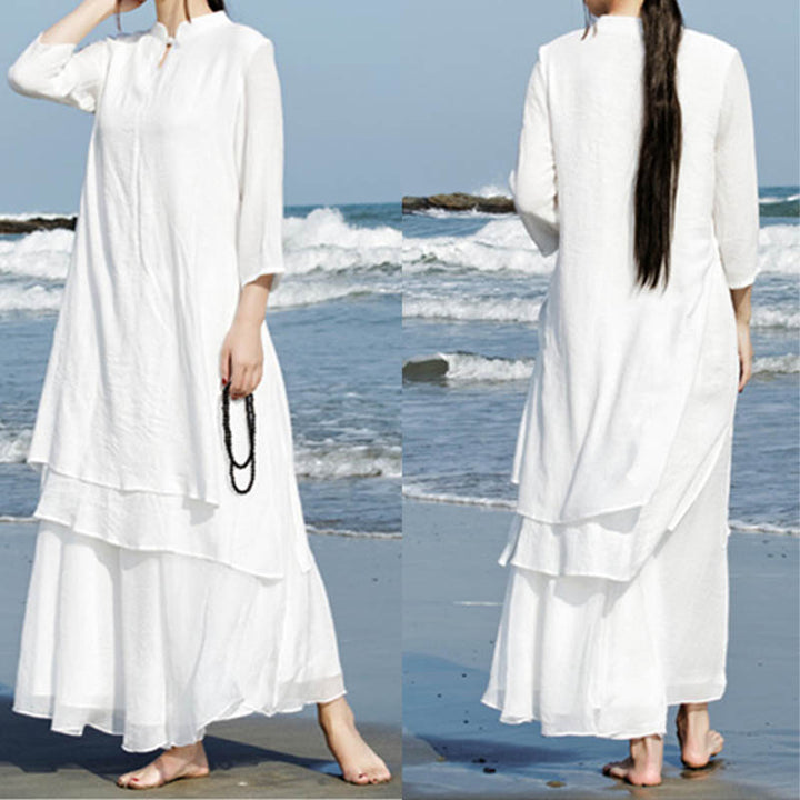 Buddha Stones 2Pcs White Tai Chi Meditation Yoga Zen Cotton Linen Clothing Top Pants Women's Set - image 6