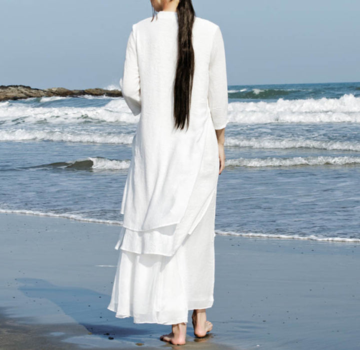 Buddha Stones 2Pcs White Tai Chi Meditation Yoga Zen Cotton Linen Clothing Top Pants Women's Set - image 2