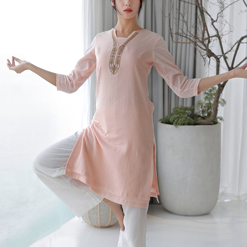 Buddha Stones 2Pcs Tai Chi Meditation Yoga Cotton Clothing Top Pants Women's Set - Pink(Top&Pants) - US8-10，UK/AU12-14，EU40-42 (2XL) - image 14
