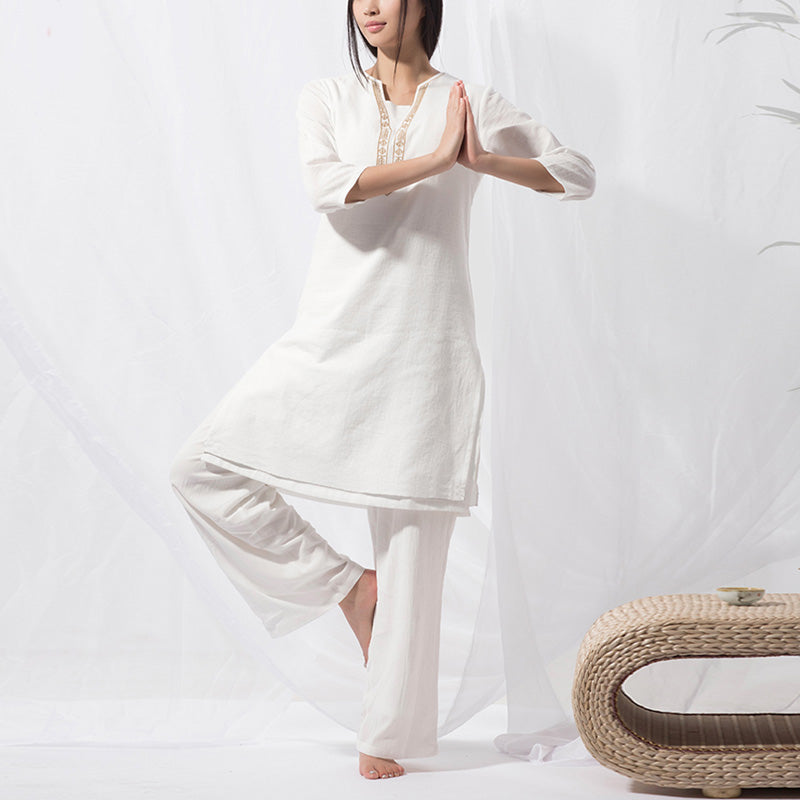 Buddha Stones 2Pcs Tai Chi Meditation Yoga Cotton Clothing Top Pants Women's Set - image 2