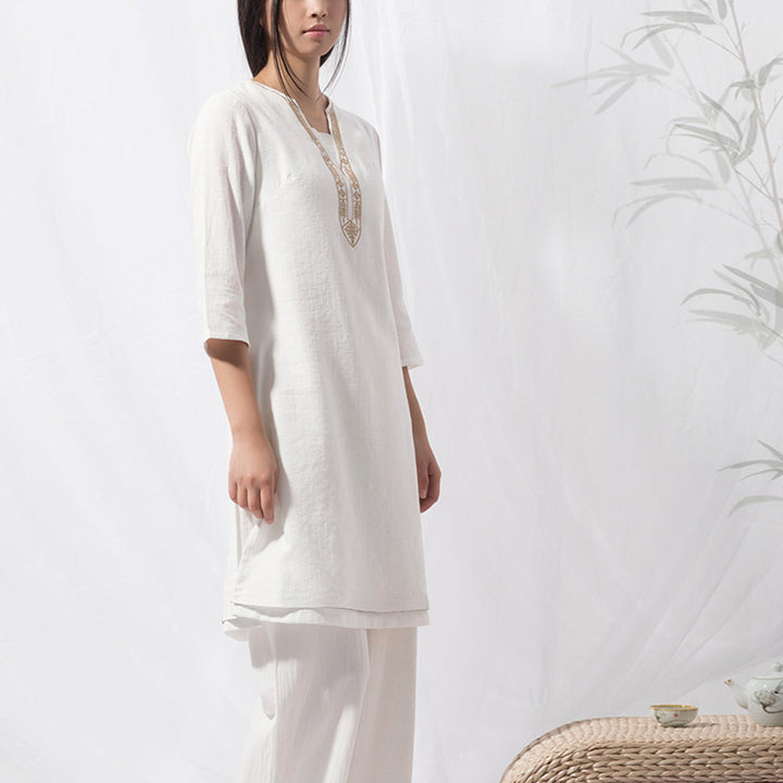 Buddha Stones 2Pcs Tai Chi Meditation Yoga Cotton Clothing Top Pants Women's Set - image 10