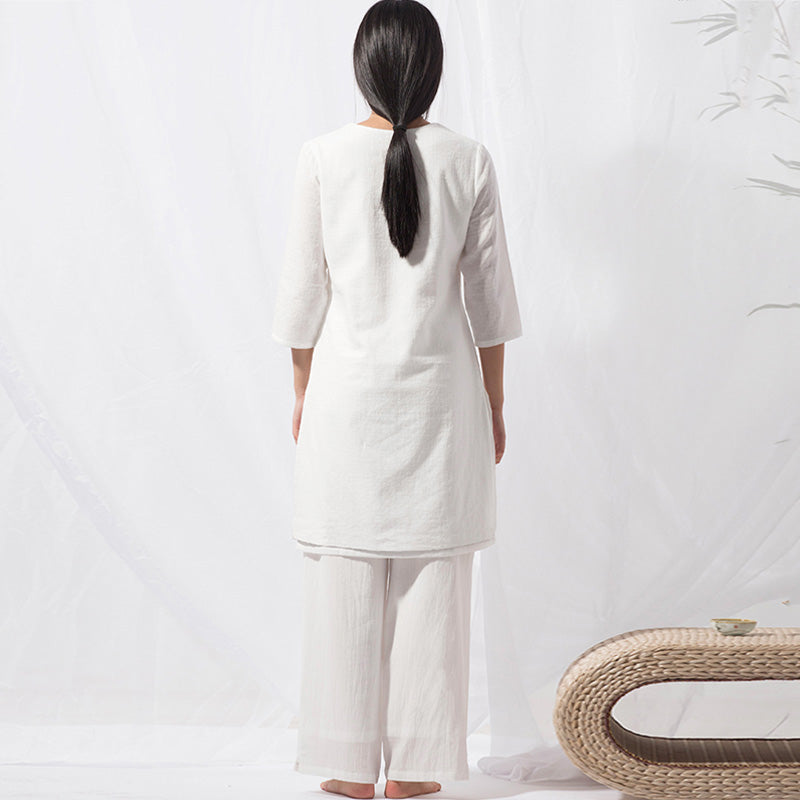Buddha Stones 2Pcs Tai Chi Meditation Yoga Cotton Clothing Top Pants Women's Set - image 4