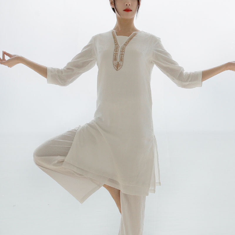 Buddha Stones 2Pcs Tai Chi Meditation Yoga Cotton Clothing Top Pants Women's Set - image 13