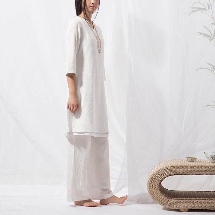 Buddha Stones 2Pcs Tai Chi Meditation Yoga Cotton Clothing Top Pants Women's Set - image 5