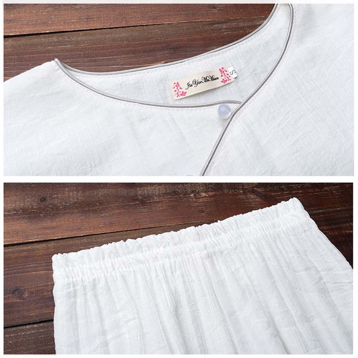 Buddha Stones 2Pcs Simple Design White Top Pants Meditation Yoga Zen Tai Chi Cotton Linen Clothing Women's Set - image 9