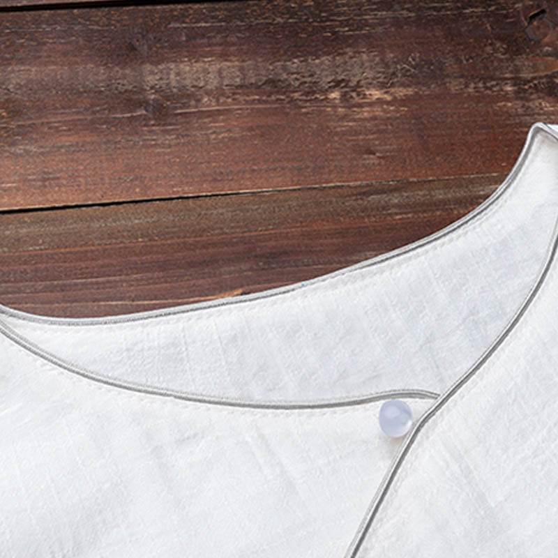 Buddha Stones 2Pcs Simple Design White Top Pants Meditation Yoga Zen Tai Chi Cotton Linen Clothing Women's Set - image 11