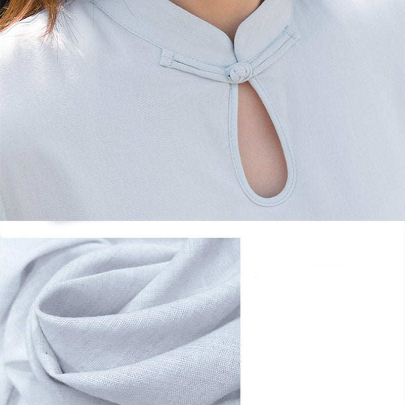 Buddha Stones 2Pcs Lotus Pattern Tai Chi Meditation Yoga Cotton Linen Clothing Top Pants Women's Set - image 11