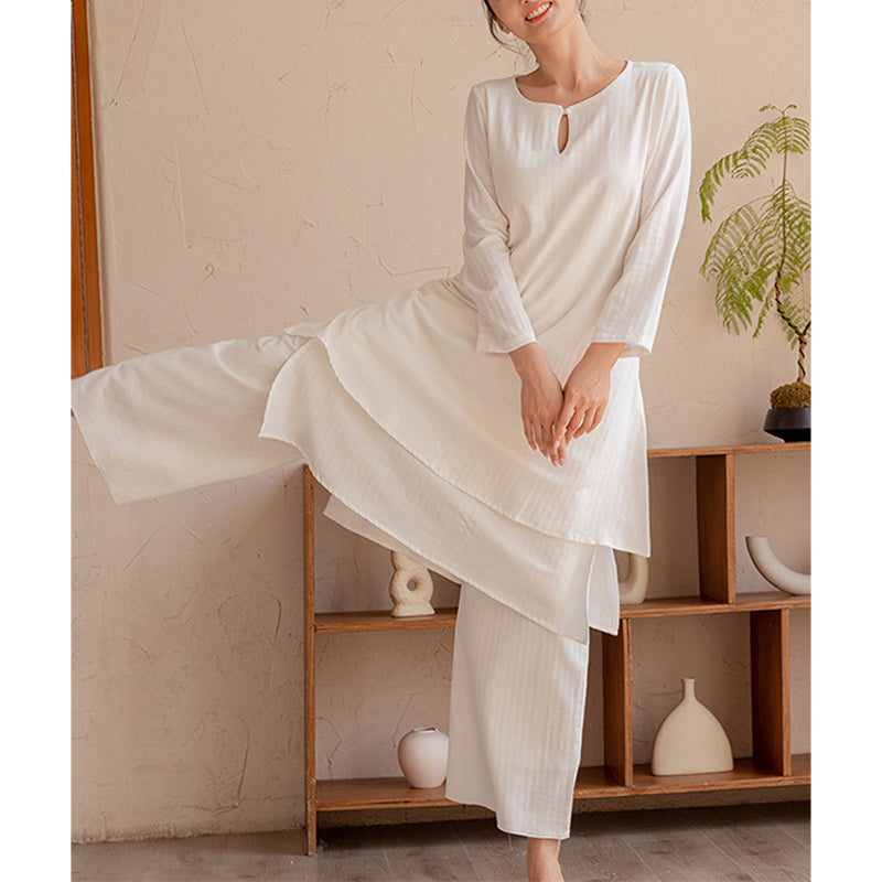 Buddha Stones 2Pcs Simple Design Tai Chi Meditation Yoga Clothing Top Pants Women's Set - image 9