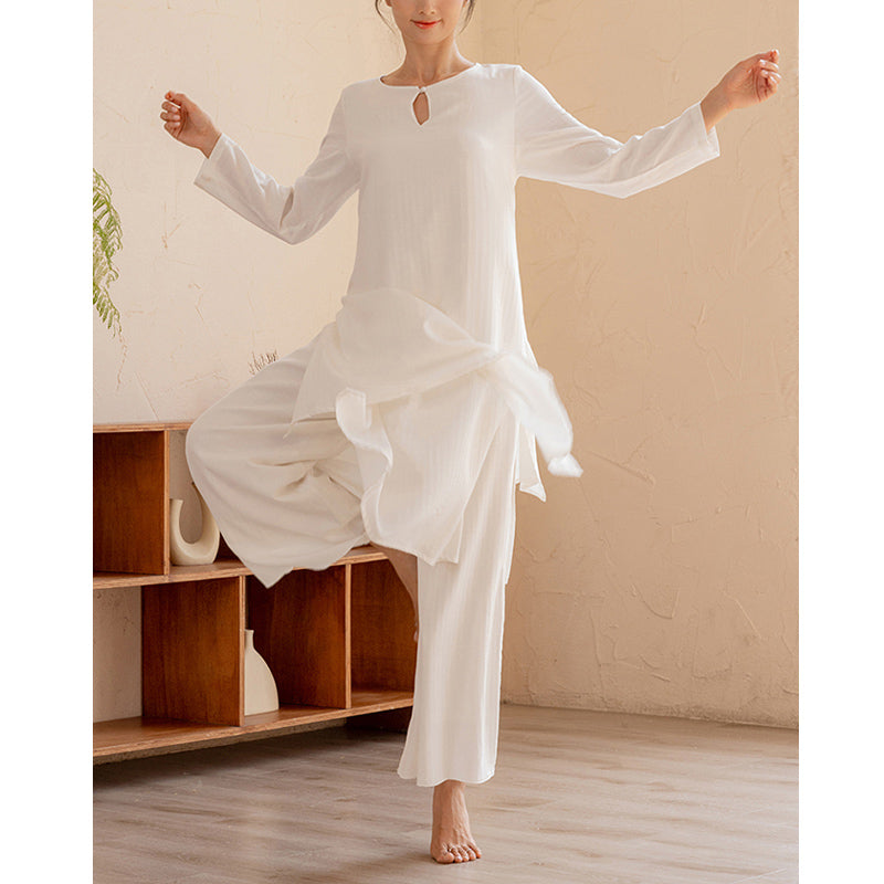 Buddha Stones 2Pcs Simple Design Tai Chi Meditation Yoga Clothing Top Pants Women's Set - image 8