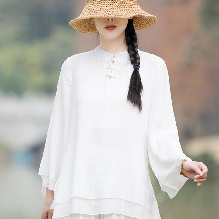 Buddha Stones 2Pcs Plain Design Top Pants Meditation Yoga Zen Tai Chi Cotton Linen Clothing Women's Set - image 19