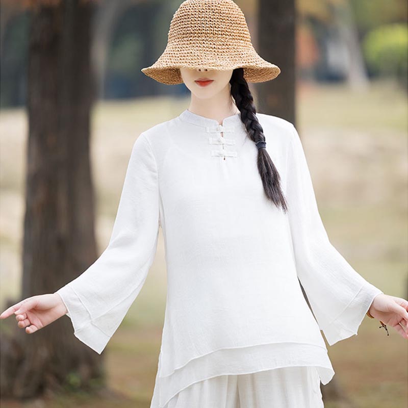 Buddha Stones 2Pcs Plain Design Top Pants Meditation Yoga Zen Tai Chi Cotton Linen Clothing Women's Set - image 20