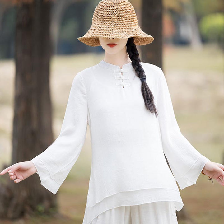 Buddha Stones 2Pcs Plain Design Top Pants Meditation Yoga Zen Tai Chi Cotton Linen Clothing Women's Set - image 20