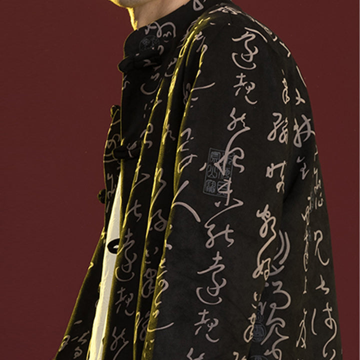 Buddha Stones Chinese Calligraphy Clothing Jacket Coat Tang Suit Men Clothing - image 2