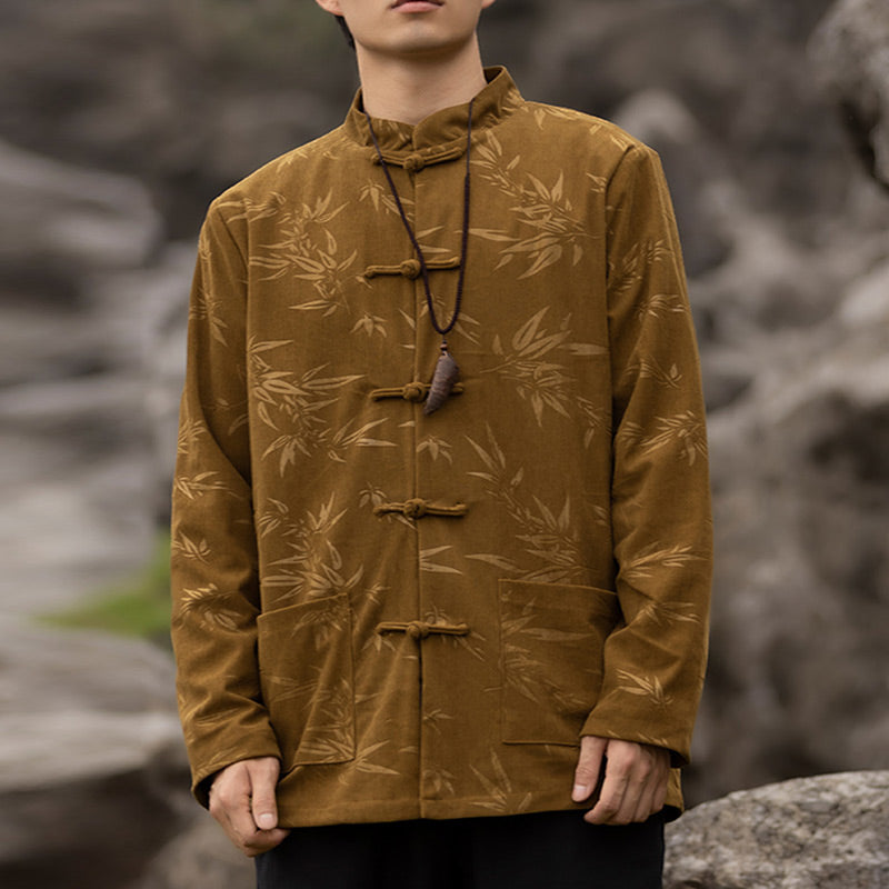 Buddha Stones Bamboo Leaves Clothing Chinese Tang Suit Jacket Coat Men Clothing