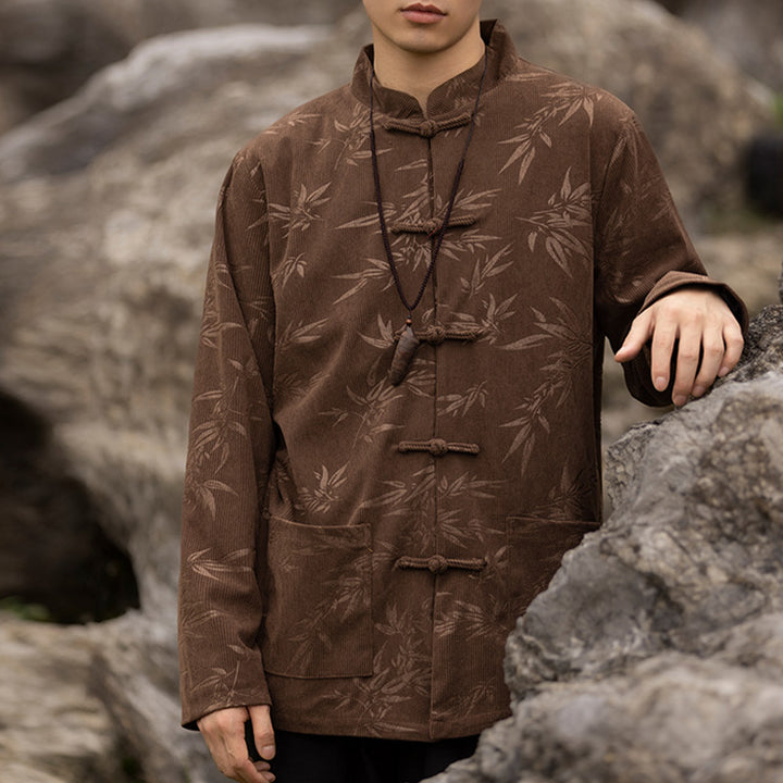 Buddha Stones Bamboo Leaves Clothing Chinese Tang Suit Jacket Coat Men Clothing