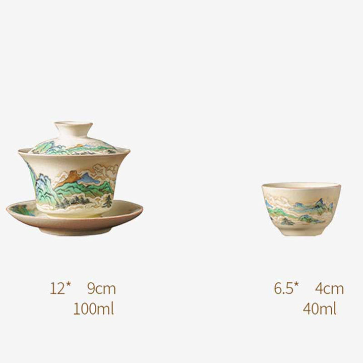 Buddha Stones A Panorama of Rivers and Mountains Flowers Ceramic Gaiwan Sancai Teacup Kung Fu Tea Cup And Saucer With Lid - image 7