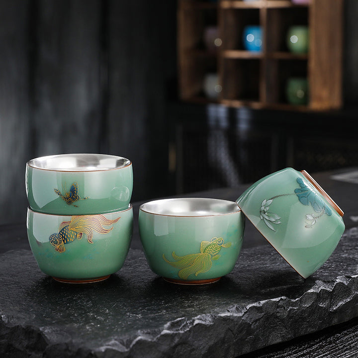 Buddha Stones Butterfly Goldfish Lotus Koi Fish Ceramic Teacup Kung Fu Tea Cup 120ml