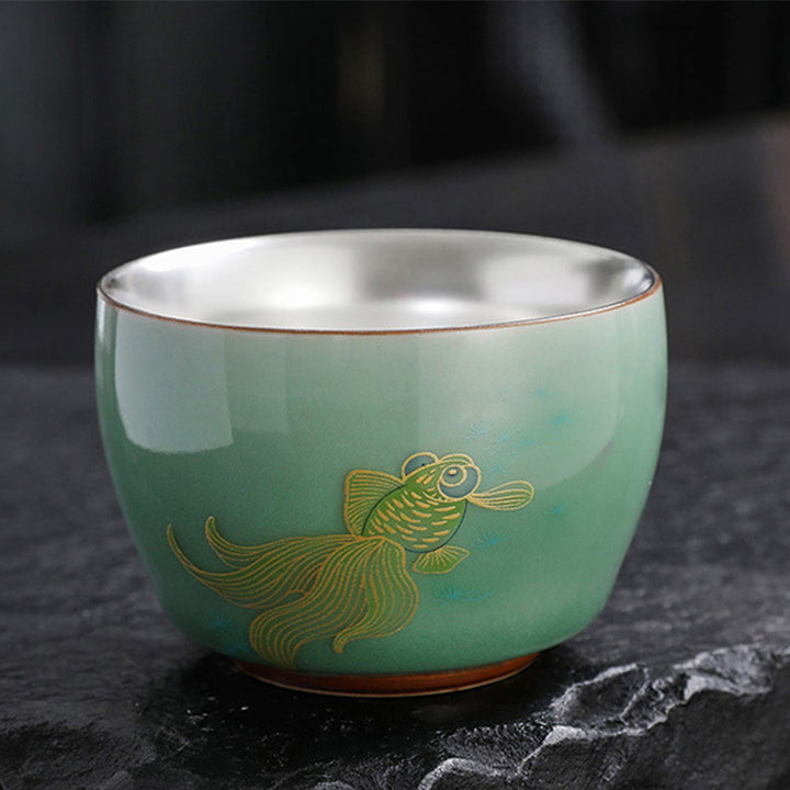 Buddha Stones Butterfly Goldfish Lotus Koi Fish Ceramic Teacup Kung Fu Tea Cup 120ml