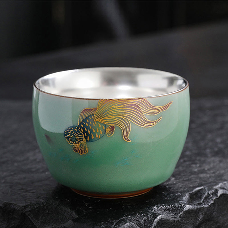 Buddha Stones Butterfly Goldfish Lotus Koi Fish Ceramic Teacup Kung Fu Tea Cup 120ml