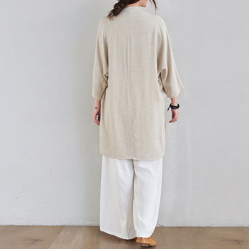 Buddha Stones 2Pcs Plain Design Zen Tai Chi Meditation Clothing Cotton Linen Top Pants Women's Set - image 4